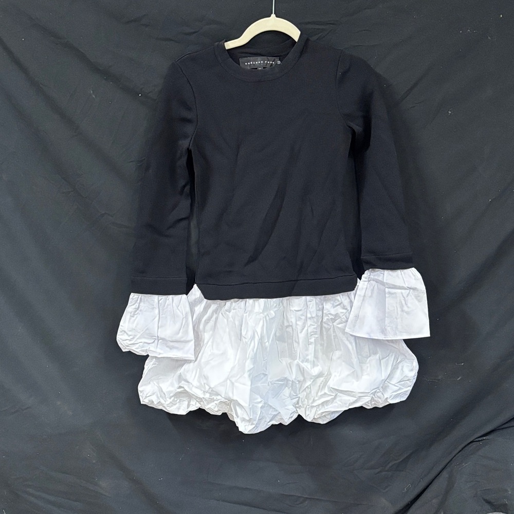 Endless Rose Black Top with White Ruffle Hem